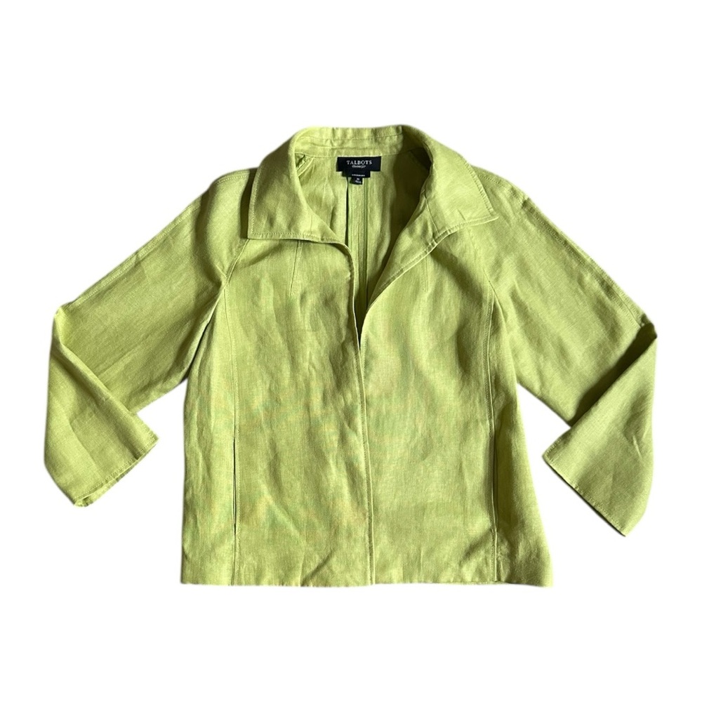 Talbots 100% Pure Irish Linen Blazer Jacket Womens Size Medium Spring Green
